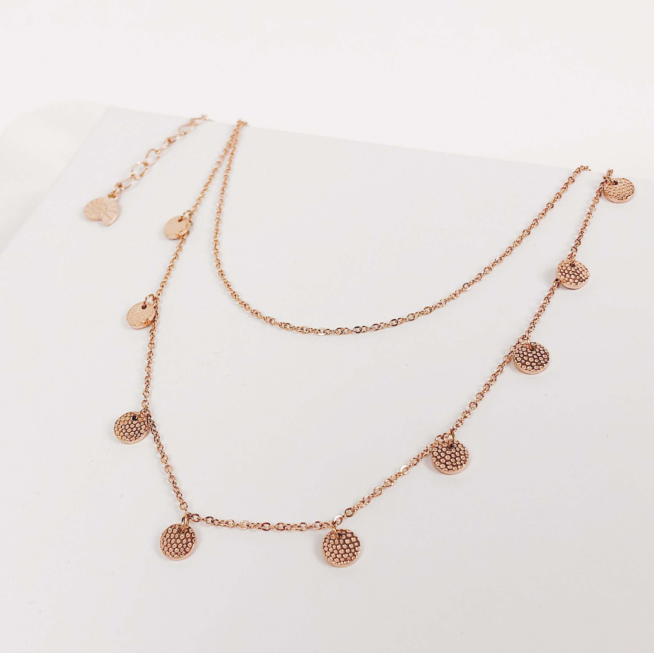 Textured Circle Layered Necklace Rose Gold Dainty Women - Etsy
