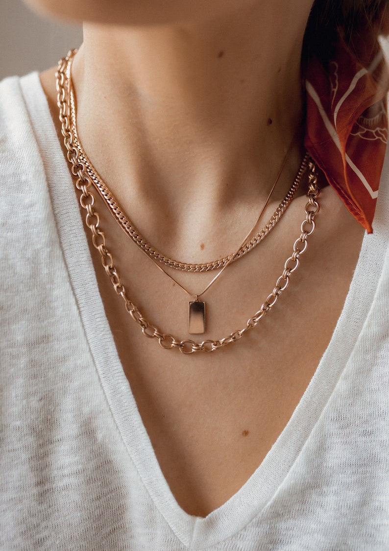 Figaro Chain Necklace Rose Gold Chunky Oval Figaro Chain Etsy