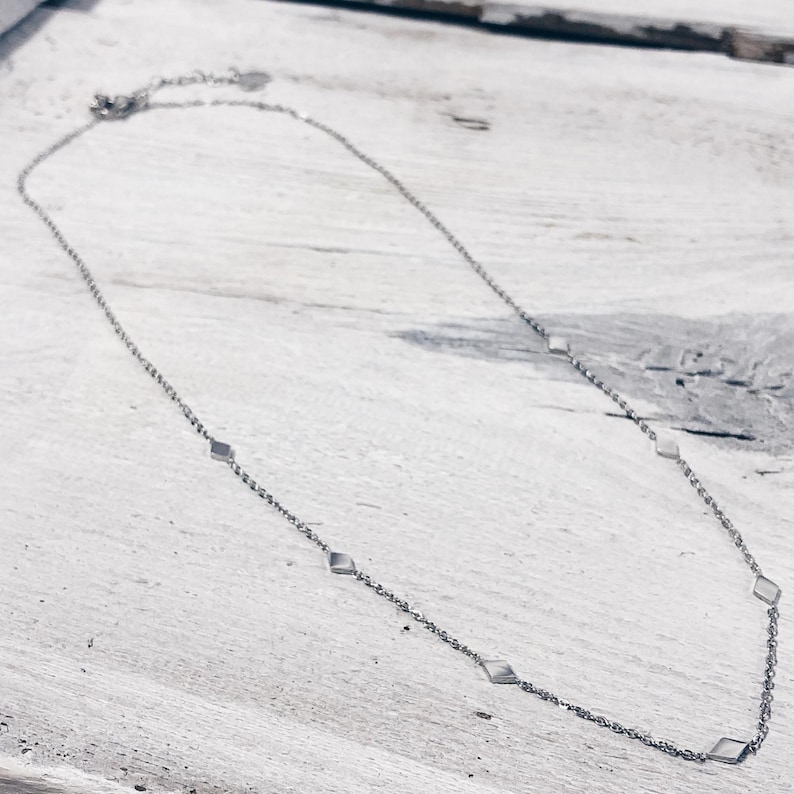 Delicate Rhombus Necklace Rose Gold | Square Charms Necklace Gold | Small Pendant Necklace Silver | Dainty Chain Necklace Geometric Silver