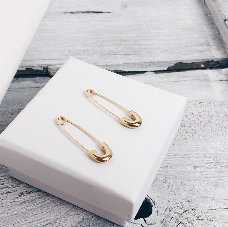 Safety Pin Earrings in Gold Earrings Statement Earring 14k Etsy