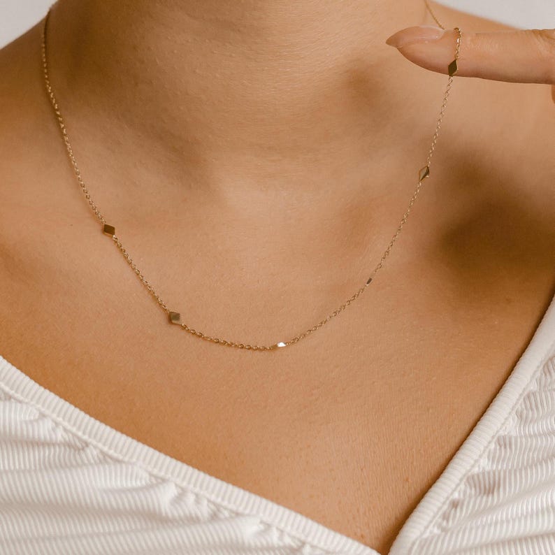 Delicate Rhombus Necklace Rose Gold | Square Charms Necklace Gold | Small Pendant Necklace Silver | Dainty Chain Necklace Geometric image 6