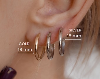 Hoop Earrings Sterling Silver | Golden Hoops | 4 Sterling Silver Earrings Set | Mixed Metal Earrings Gold and Silver