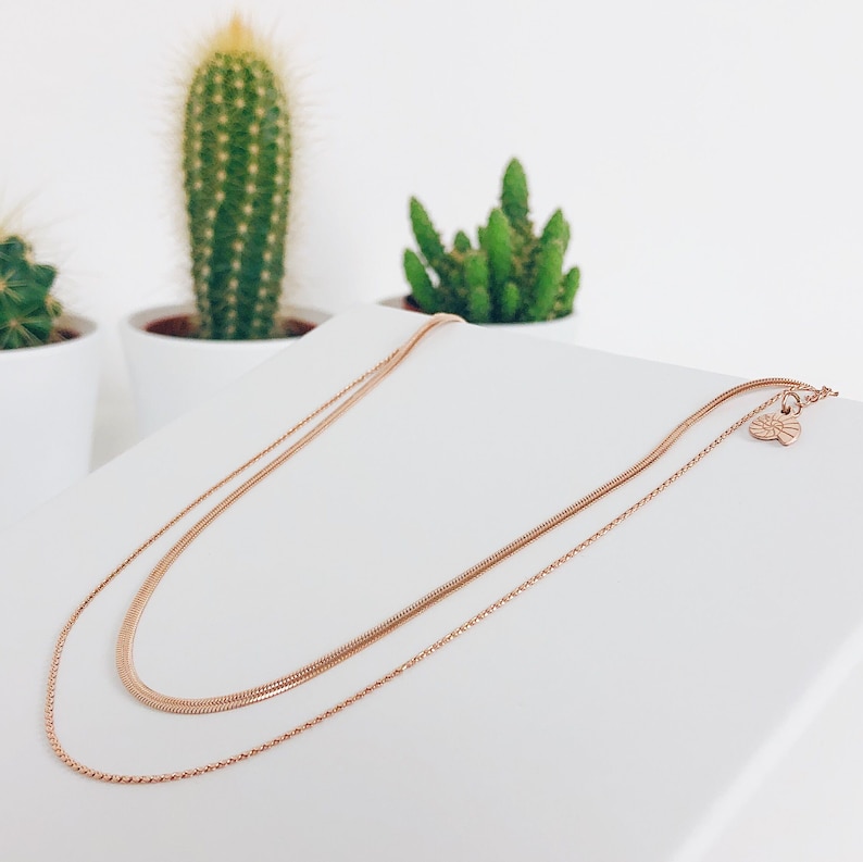 Layered Fine Chain Necklace Rose Gold Dainty Women Necklace Stainless Steel image 4