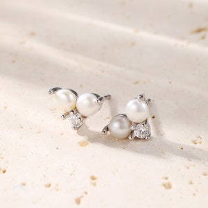 Freshwater Pearl Earrings Pearl Cluster Earrings Tiny Sterling Silver Stud Earrings Pearls Gold Pearl Earrings Pearl Studs image 5