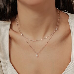 Freshwater Pearl Necklace 2 Layering Necklace Set Single Pearl Necklace Wedding Pearl Station Necklace Pearl Necklaces Gold / Silver Rose gold