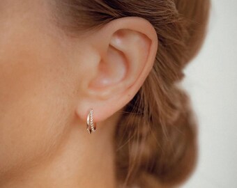 Beaded Sterling Silver Double Hoop Earrings - Gold or Silver