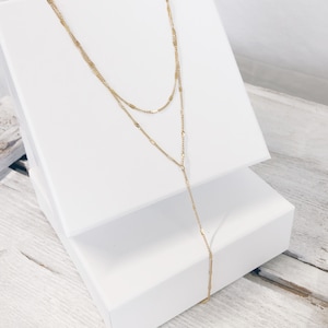 Long Layered Necklace in Gold Colour Delicate Y Necklace Double Row Necklace Stainless Steel image 4