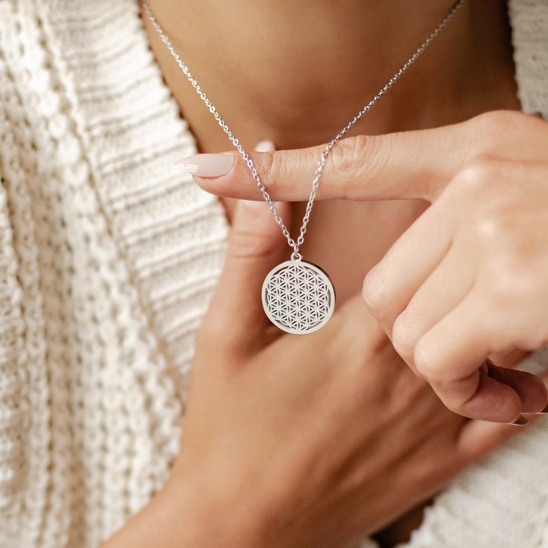 Flower of Life Necklace Rose Gold Flower of Life Silver Necklace Women Necklace Waterproof Stainless Steel image 8