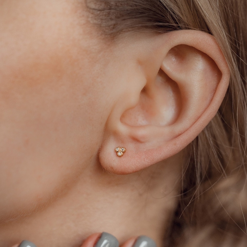 Small Trio Stud Earrings Sterling Silver Three Dots Stud Earrings White and Black Crystal Small Studs image 1