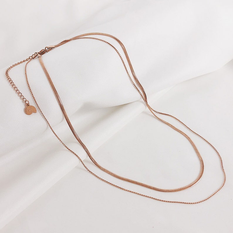 Layered Fine Chain Necklace Rose Gold Dainty Women Necklace Stainless Steel image 2