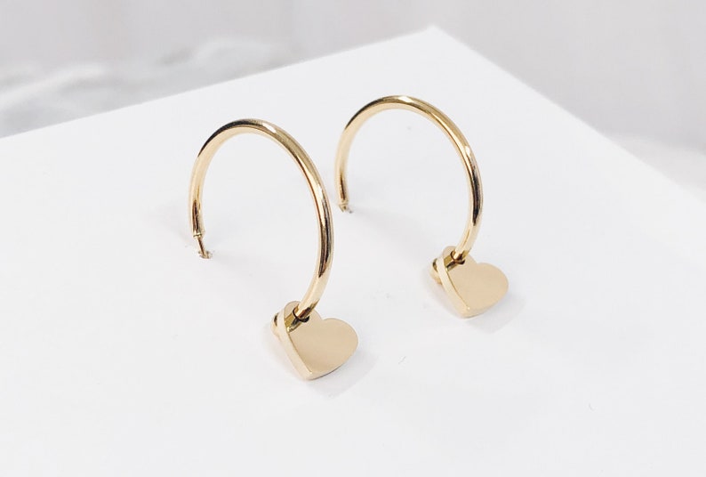 Heart Charm Hoop Earrings in Gold Colour Delicate Hoop Etsy