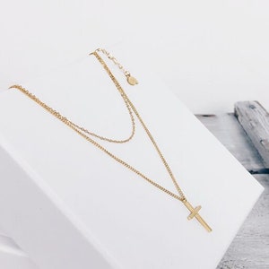 Cross Necklace Gold Colour Delicate Layered Necklace with Cross Pendant Stainless Steel Jewellery image 6