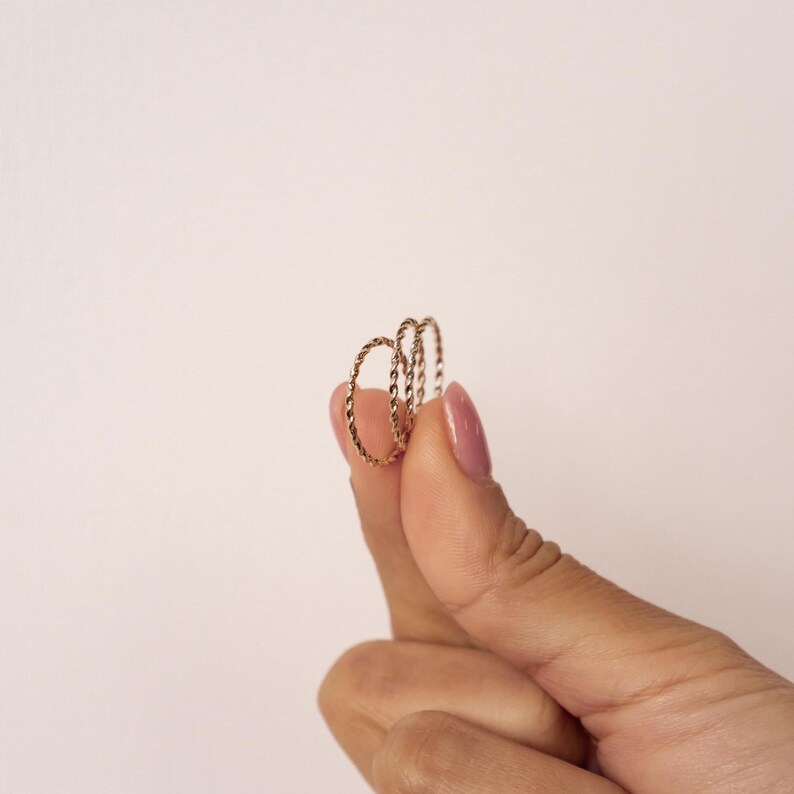14K Solid Gold Ring for Wedding: Diamond, Beaded, Rope Band image 12
