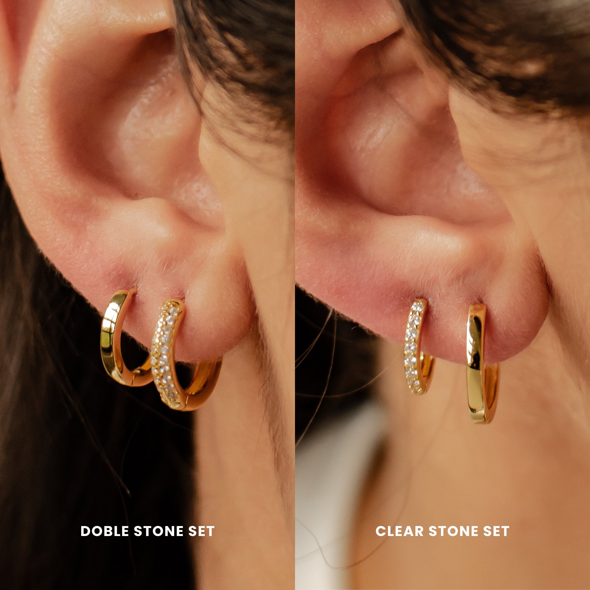 ZHESHY 3 paar oorbellen zilver 925/goud set voor dames - 14k vergulde kleine creolen, oorknopjes, hangende zirkonia, hypoallergeen, gouden stekers voor meerdere piercings, vrouwen en meisjes, Brons