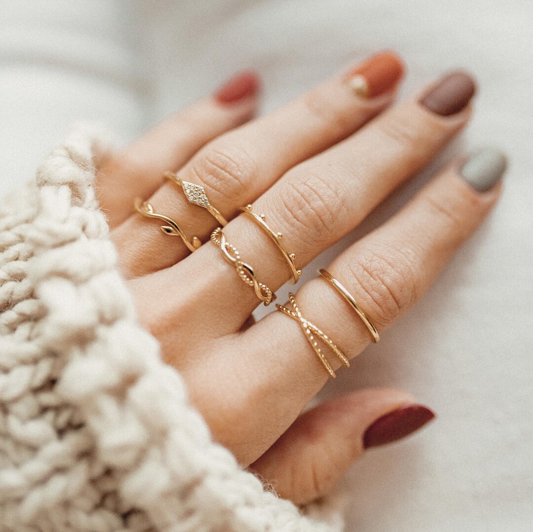 Stackable Sterling Silver Ring Set Gold | Thin Stacking Rings ...