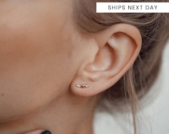 14K Gold Heart Stud Earrings: Dainty Winged Design Fine Jewelry