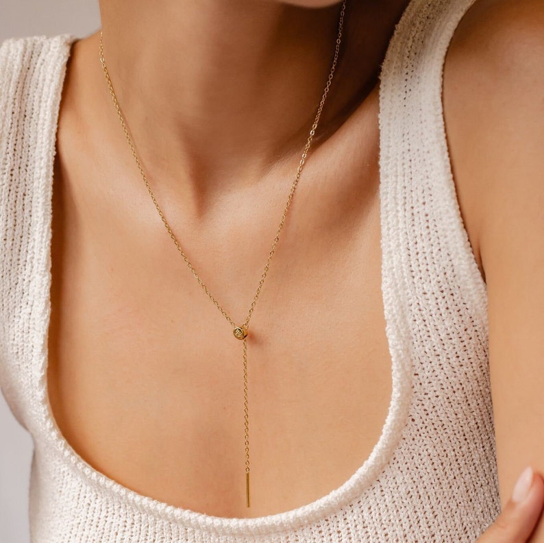 Slide Necklace Unisex Y Necklace Rose Gold Lariat Necklace Gold Snake Chain Silver Cable Chain Waterproof Necklace Transformable Cable Chain