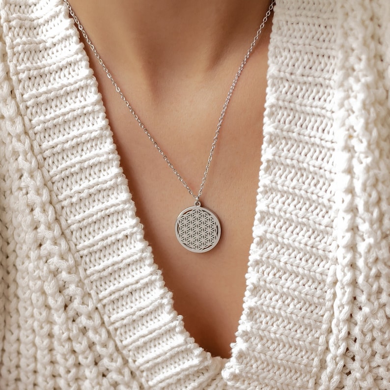 Flower of Life Necklace Rose Gold Flower of Life Silver Necklace Women Necklace Waterproof Stainless Steel image 6