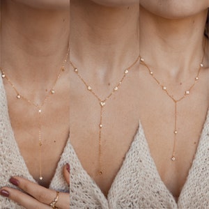 Sterling Silver Y Necklace | Y Chain Necklace | Y Necklace Silver | Y Necklace Gold | Lariat Necklace Zirconia Charms