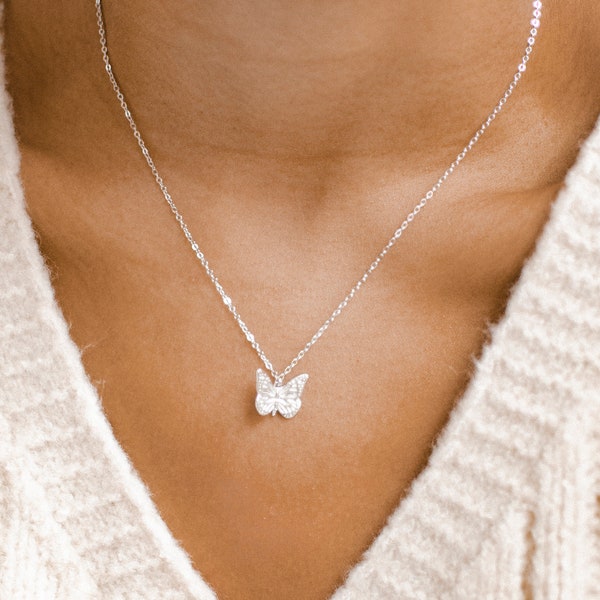 Collier papillon en argent | Collier délicat en argent sterling avec pendentif papillon