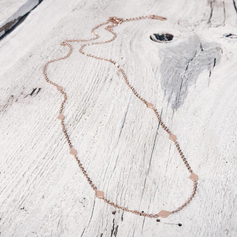 Delicate Rhombus Necklace Rose Gold | Square Charms Necklace Gold | Small Pendant Necklace Silver | Dainty Chain Necklace Geometric Rose gold
