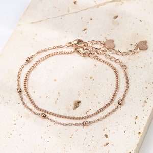 Delicate Bracelet Set Rose Gold Plated Curb Chain Bracelets Set of 2 Stainless Steel Jewellery for Women image 3