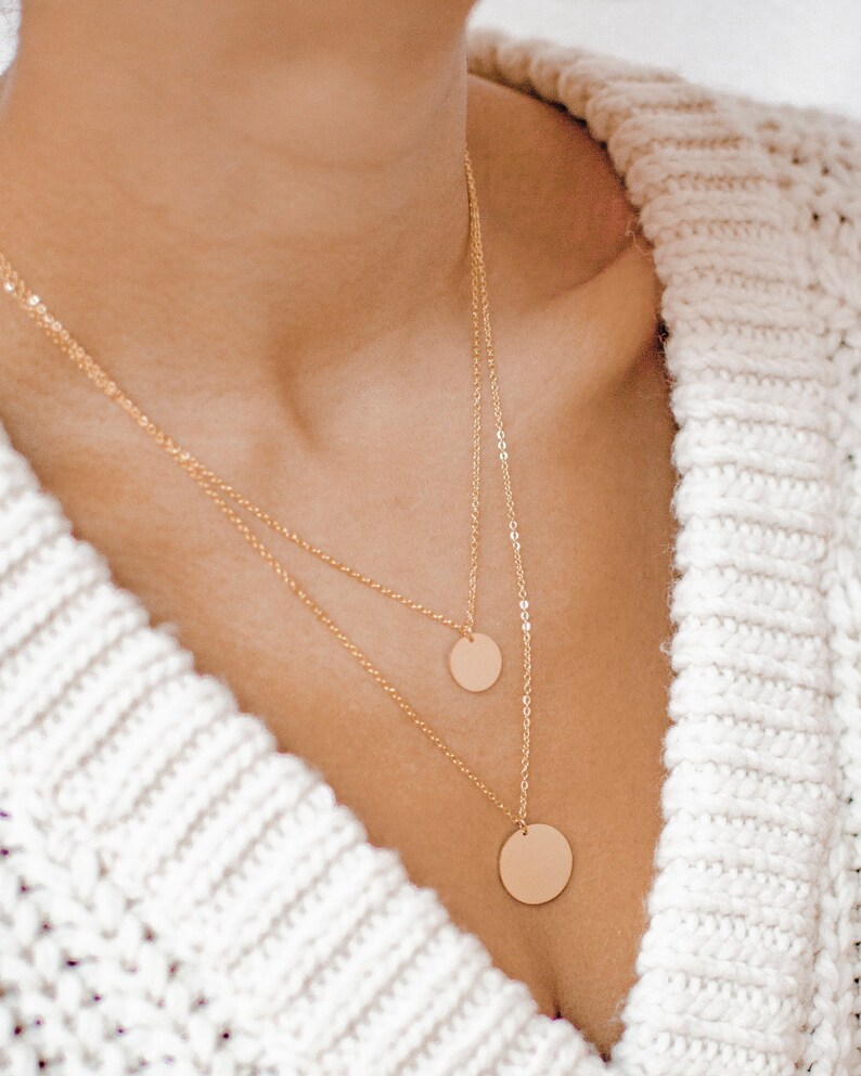 Circle Gold Necklace Double Row Necklace With 2 Round Etsy