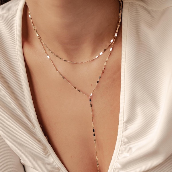 Y Double Layer Necklace | Long Layered Necklace | Y Drop Necklace | Y Necklace Gold, Rose Gold, Silver