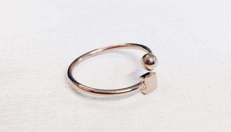 Ball and Cube Ring in Rose Gold Geometric Cube Ring Stainless Steel Jewellery