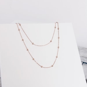 Layered Necklace Rose Gold Delicate Double Chain Necklace Satellite Chain Necklace Layered Necklace Silver Gold Ball Chain Necklace image 2