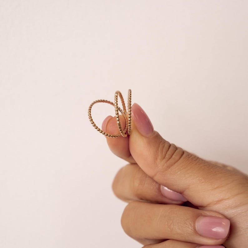 14K Solid Gold Ring for Wedding: Diamond, Beaded, Rope Band image 9
