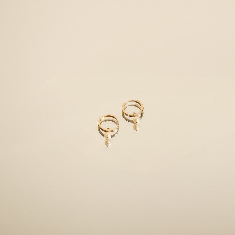 14K Gold Pearl Hoop Earrings Pearl Earrings 14K Gold Pearl Hoop Earrings 14K Gold Solid Gold Hoops 14K Gold Hoop Earrings image 4