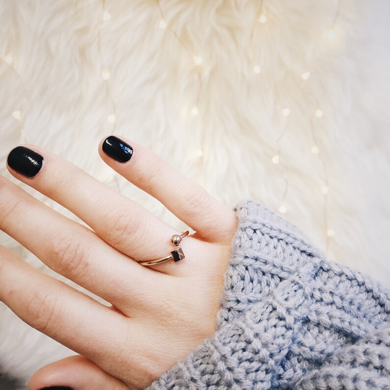 Ball and Cube Ring in Rose Gold Geometric Cube Ring Stainless Steel Jewellery