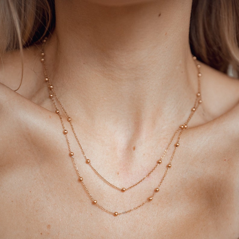 Layered Necklace Rose Gold Delicate Double Chain Necklace Satellite Chain Necklace Layered Necklace Silver Gold Ball Chain Necklace image 1