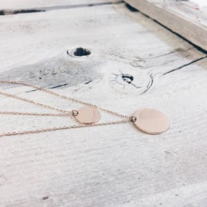 Rose Gold Necklace with Circle Pendants Layered Coin Necklace with 2 Circle Charms Gold Disk Necklace image 4