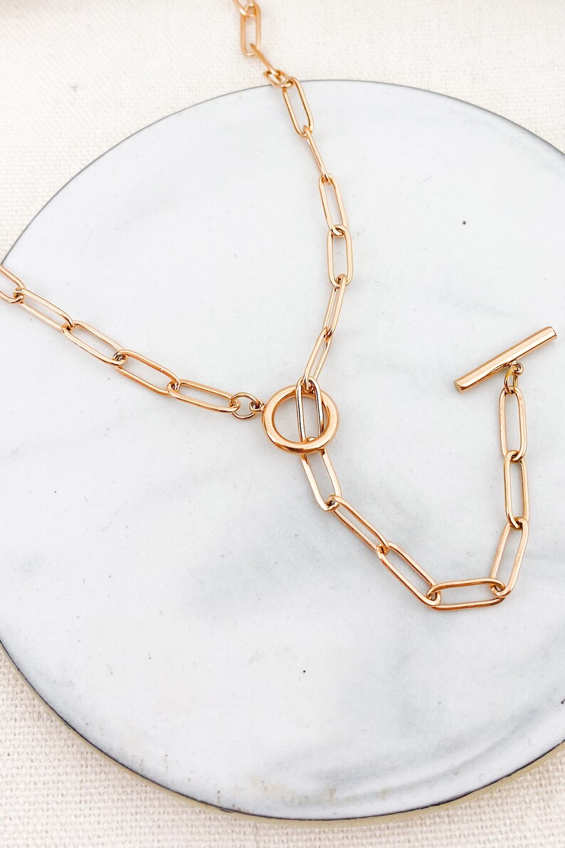 Chunky Chain T-Bar Necklace Rose Gold Toggle Clasp Chain | Etsy