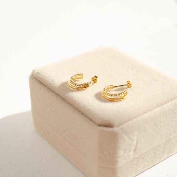 Beaded Double Hoop Earrings Sterling Silver | Gold Plated