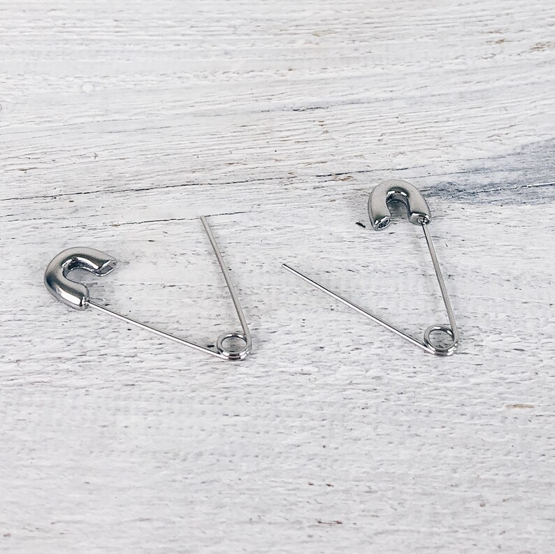 Safety Pin Earrings Silver Delicate Earrings Stainless Steel Etsy