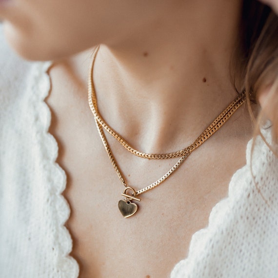 Gold heart t bar necklace discount