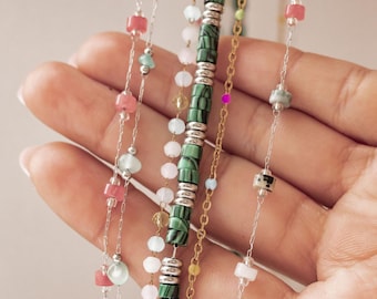 Cadeau voor haar met kralenketting | Kleurrijke waterdichte ketting | Sieraden met glaskralen in laagjes | Verjaardagscadeau