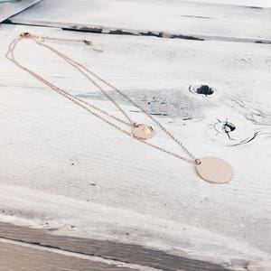 Rose Gold Necklace with Circle Pendants Layered Coin Necklace with 2 Circle Charms Gold Disk Necklace image 2