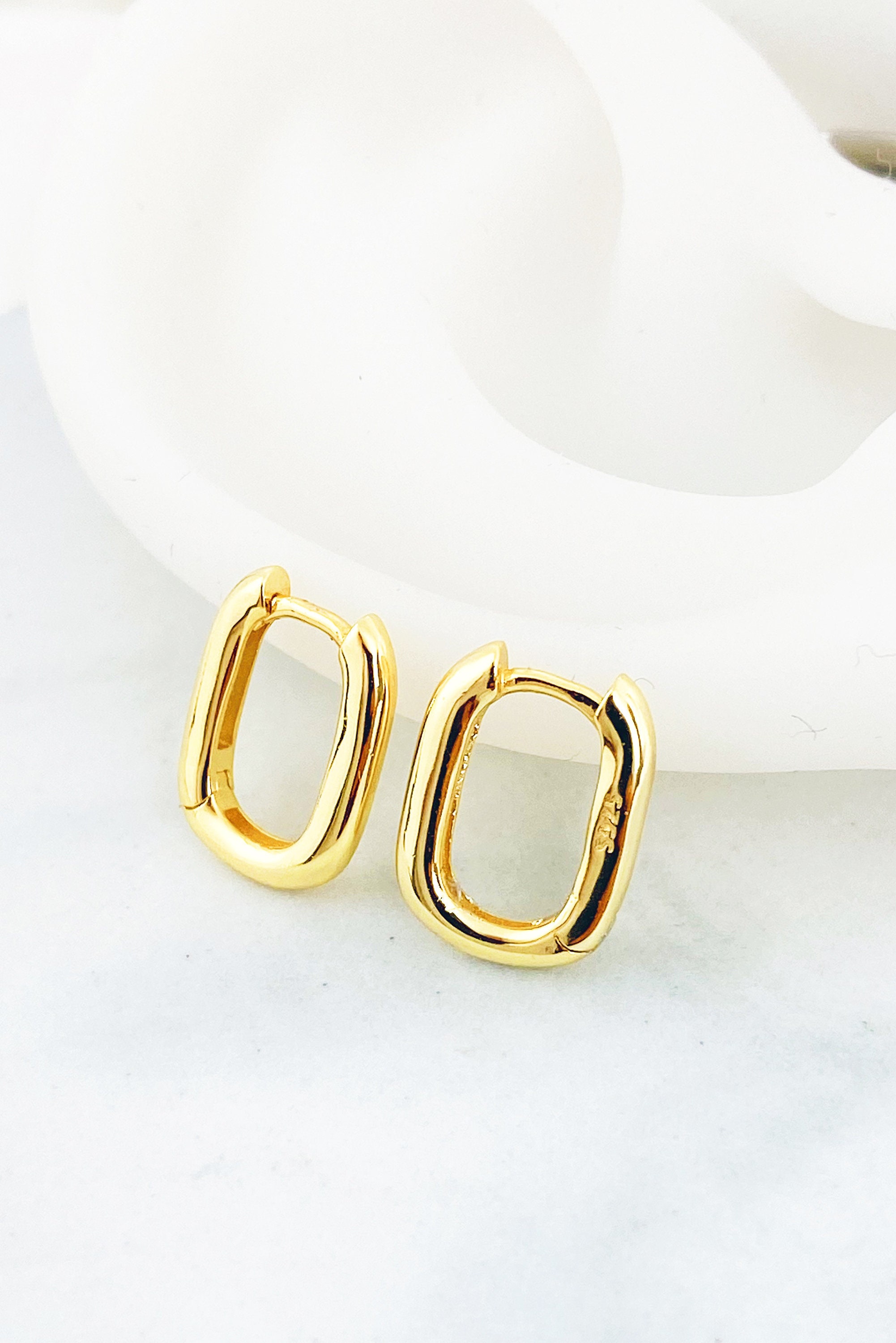 Oval Hoop Huggie Earrings Sterling Silver in Gold Geometric | Etsy