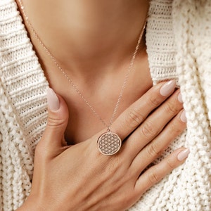 Flower of Life Necklace Rose Gold Flower of Life Silver Necklace Women Necklace Waterproof Stainless Steel image 4