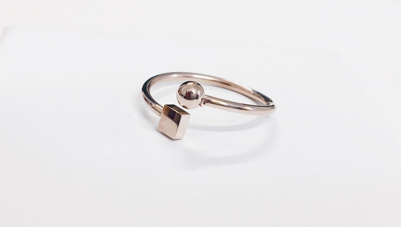 Ball and Cube Ring in Rose Gold Geometric Cube Ring Stainless Steel Jewellery