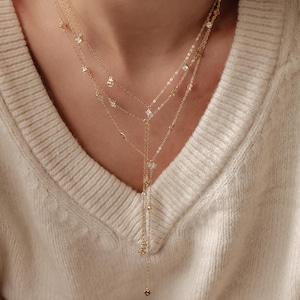 Y Kette Silber 925 | Silberkette 925 Damen | Y Halskette Gold | Sterling Silber Kette Y Form | Kette mit Zirkonia Steinen