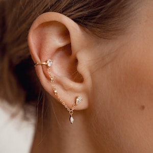 Orecchino doppio piercing / Orecchino singolo / Orecchino a catena in argento sterling per cartilagine / Orecchino a catena in oro / Orecchino a doppio lobo / Doppio perno
