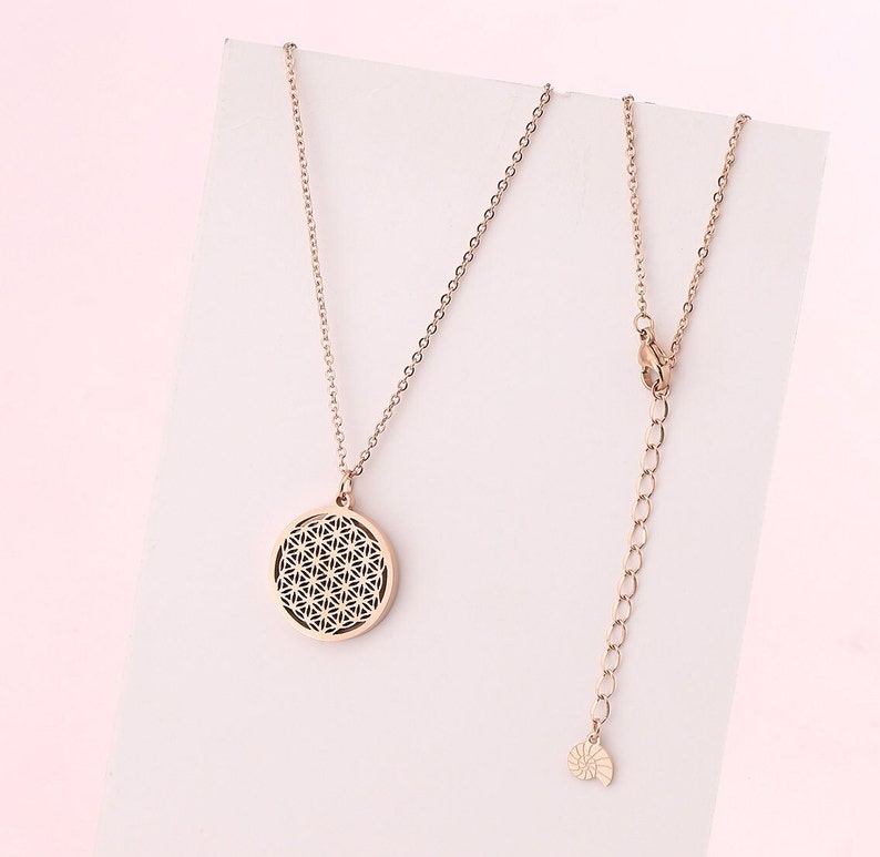 Flower of Life Necklace Rose Gold Flower of Life Silver Necklace Women Necklace Waterproof Stainless Steel image 2