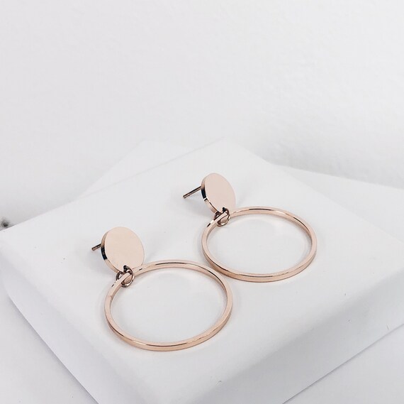 Circle Hoop Earrings Rose Gold Round Earrings Open Circle Etsy