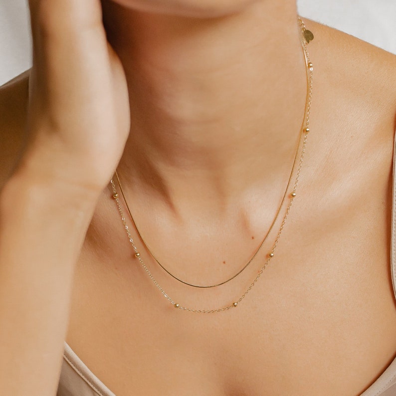 Layered Fine Chain Necklace Gold Dainty Women Necklace Stainless Steel image 1