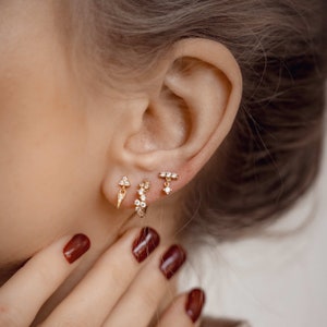 Earrings Set Gold | Sterling Silver Earring Set | Mismatched Earrings | Second Hole Earrings Zirconia | Hypoallergenic Studs